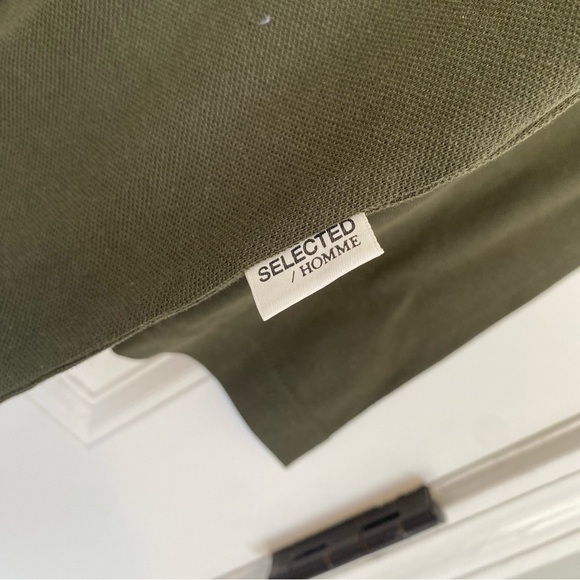 Selected Homme Men's Olive Green Long Sleeve Polo Shirt Size Large NWT - Picture 2 of 9